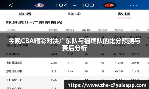 今晚CBA精彩对决广东队与福建队的比分预测与赛后分析